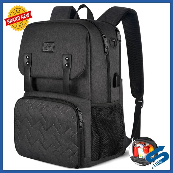 Insulated Lunch Backpack with USB Port Water Resistant Laptop Compartment